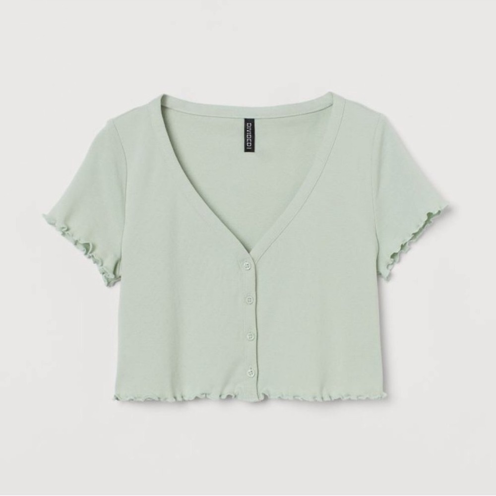 Sage Green Short Sleeve Crop Blouse